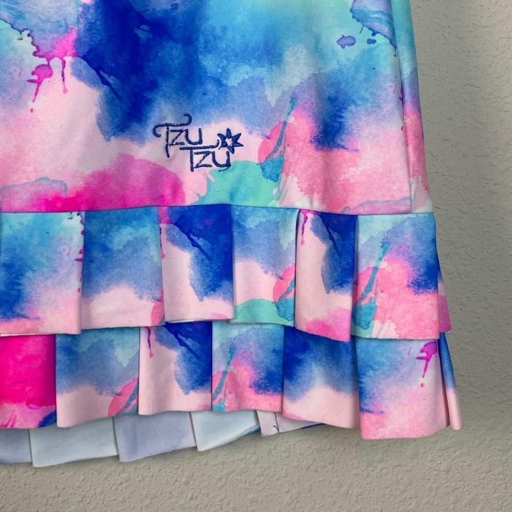 Tzu Tzu‎ Womens Skirt Watercolor Print Pleated Ruffle Athletic Skort Size M - Picture 2 of 9